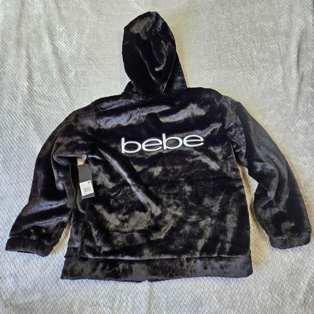 bebe Hoodie Women's M‎ Black Velour NWT